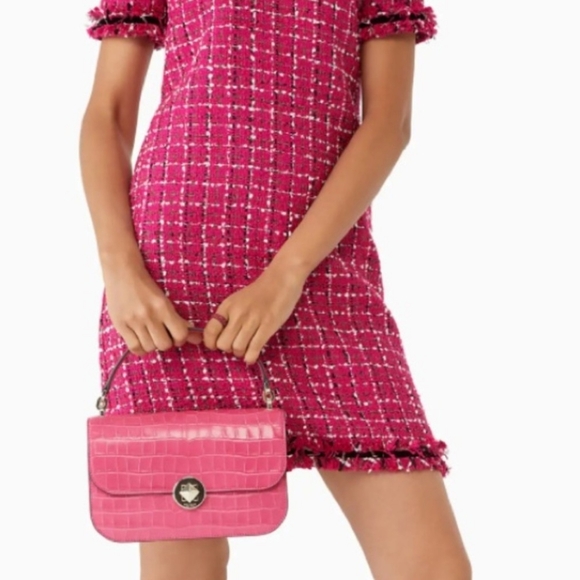 Tory Burch Handbags - Tory Burch pink Audrey leather croco embossed flap crossbody bag